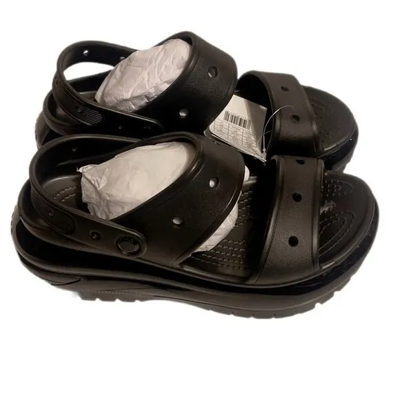 NIB Crocs Black Mega Crush Rubber Slip-on Open Toe trend logo Embossed Sandals 8