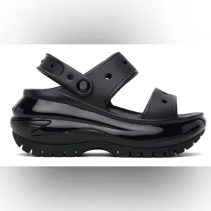 NIB Crocs Black Mega Crush Rubber Slip-on Open Toe trend logo Embossed Sandals 8