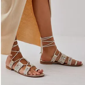 NIB Free People Mantra Mirror Sandals in Natural - EU 39