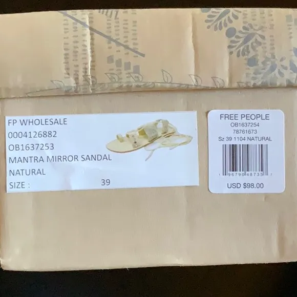 NIB Free People Mantra Mirror Sandals in Natural - EU 39