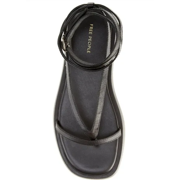 NIB Free People Winnie Strappy Leather Wrap Flatform Sandals, Size 8, Black
