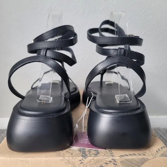 NIB Free People Winnie Strappy Leather Wrap Flatform Sandals, Size 8, Black