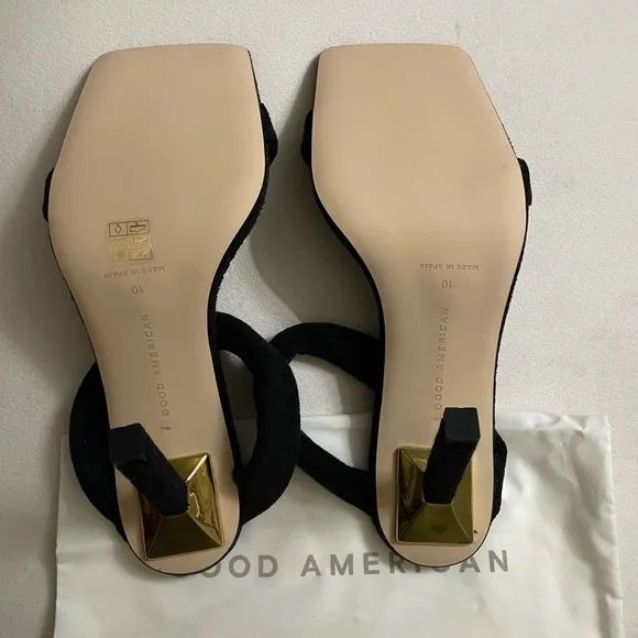 NIB Good American Terry Ankle Wrap Sandals Black Size 10