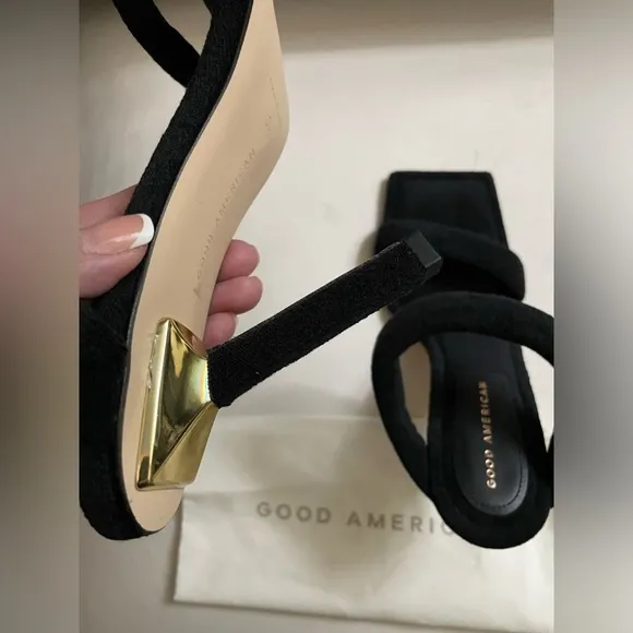 NIB Good American Terry Ankle Wrap Sandals Black Size 10