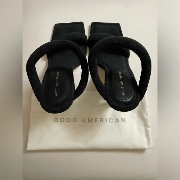 NIB Good American Terry Ankle Wrap Sandals Black Size 10
