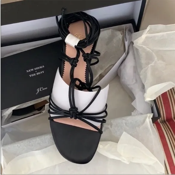 NIB J. Crew Florence lace-up T-strap sandals Black
