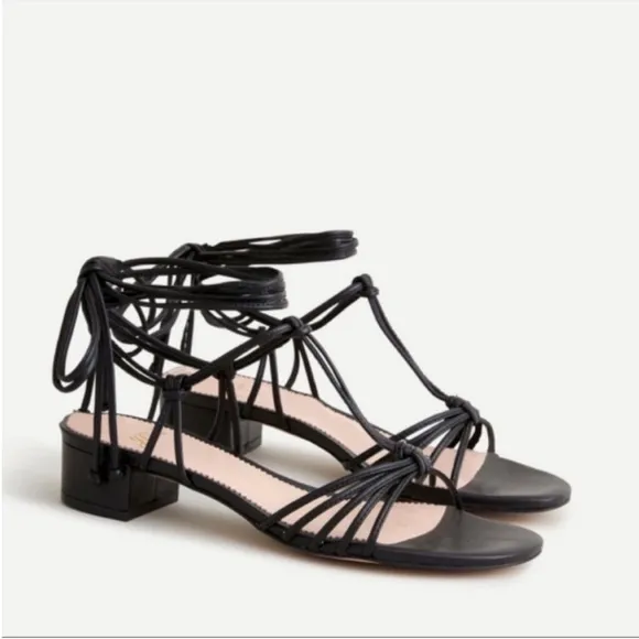 NIB J. Crew Florence lace-up T-strap sandals Black
