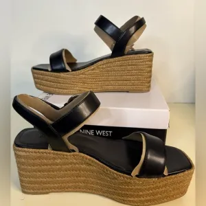 NIB Nine West Black NOAN3 Womens Tweed Open Toe Espadrilles 8.5