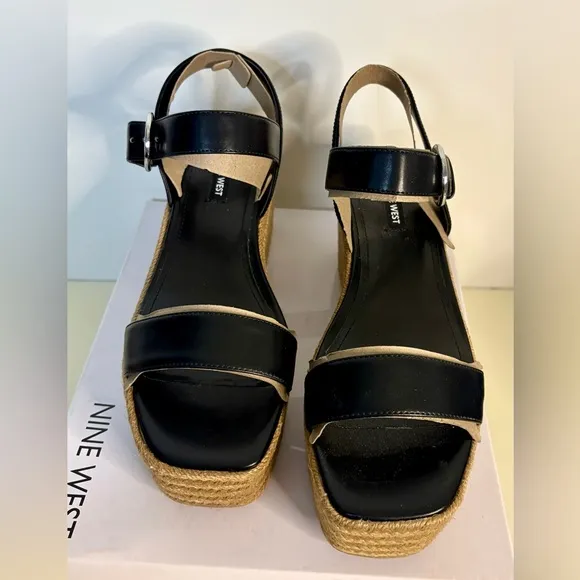 NIB Nine West Black NOAN3 Womens Tweed Open Toe Espadrilles 8.5