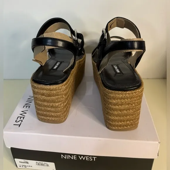 NIB Nine West Black NOAN3 Womens Tweed Open Toe Espadrilles 8.5