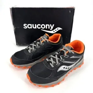 NIB Saucony Cohesion 14 Big Boys Lace To Toe Trail Sneakers Black Orange Size 4M