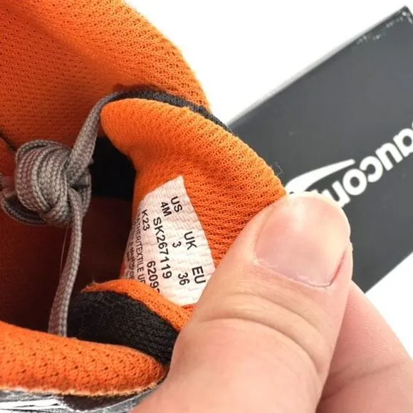 NIB Saucony Cohesion 14 Big Boys Lace To Toe Trail Sneakers Black Orange Size 4M