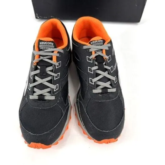 NIB Saucony Cohesion 14 Big Boys Lace To Toe Trail Sneakers Black Orange Size 4M