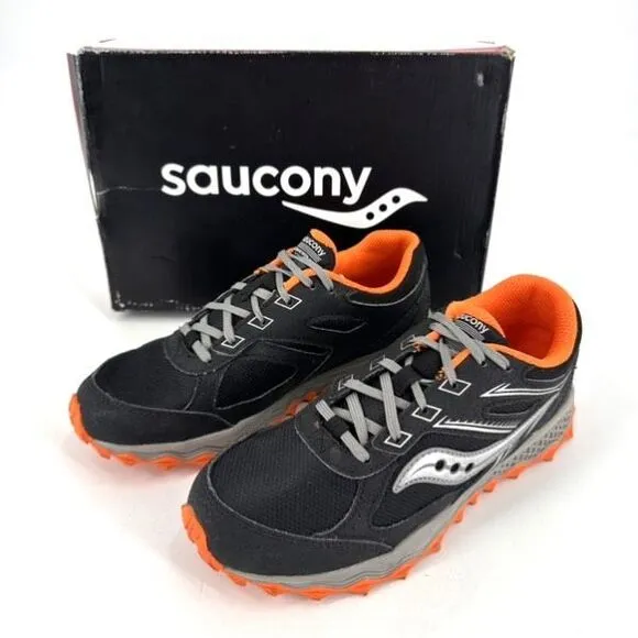 NIB Saucony Cohesion 14 Big Boys Lace To Toe Trail Sneakers Black Orange Size 4M