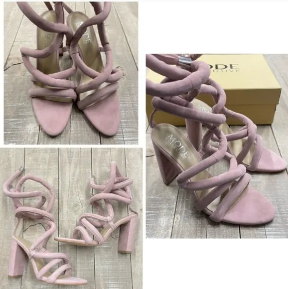 NIB Suede Strappy Puff Lace Block Heel Dakota Sandal The Mode Collective