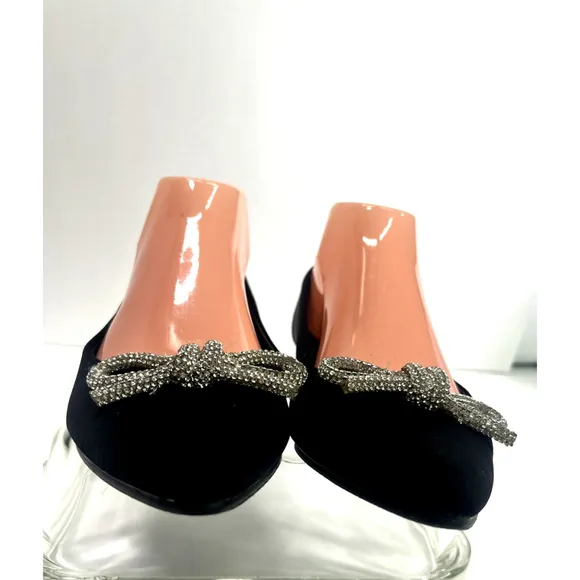 Nicole Miller Womens Shoes Size 8 US Ballet Flats Bow Rhinestone Satin Dressy