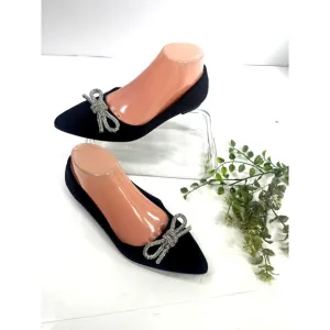 Nicole Miller Womens Shoes Size 8 US Ballet Flats Bow Rhinestone Satin Dressy