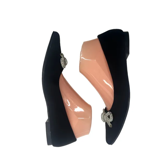 Nicole Miller Womens Shoes Size 8 US Ballet Flats Bow Rhinestone Satin Dressy