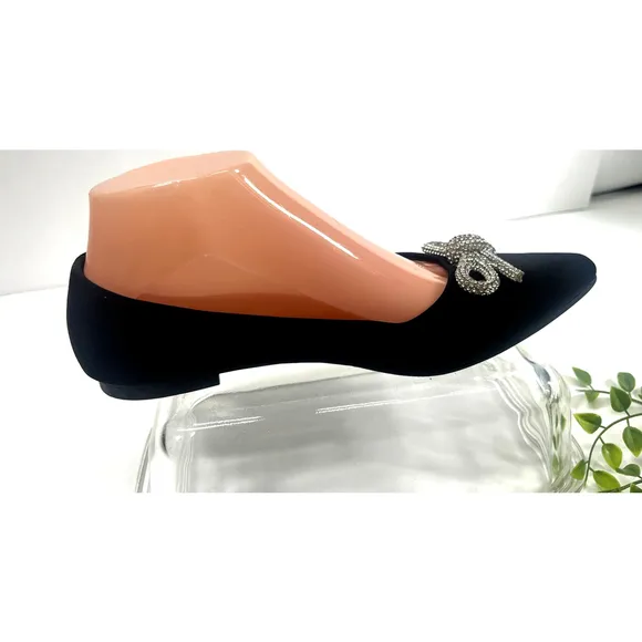 Nicole Miller Womens Shoes Size 8 US Ballet Flats Bow Rhinestone Satin Dressy