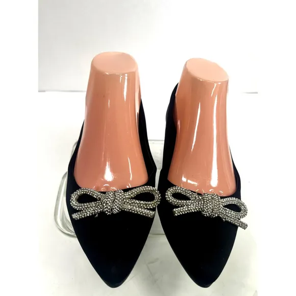 Nicole Miller Womens Shoes Size 8 US Ballet Flats Bow Rhinestone Satin Dressy