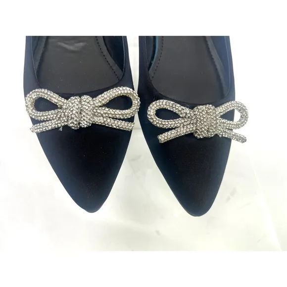 Nicole Miller Womens Shoes Size 8 US Ballet Flats Bow Rhinestone Satin Dressy