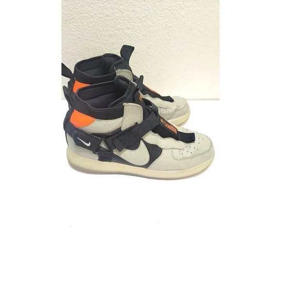 Nike Air Force 1 Mid Utility Sneakers Size 14 Light Grey/Black/Orange Leather &amp;
