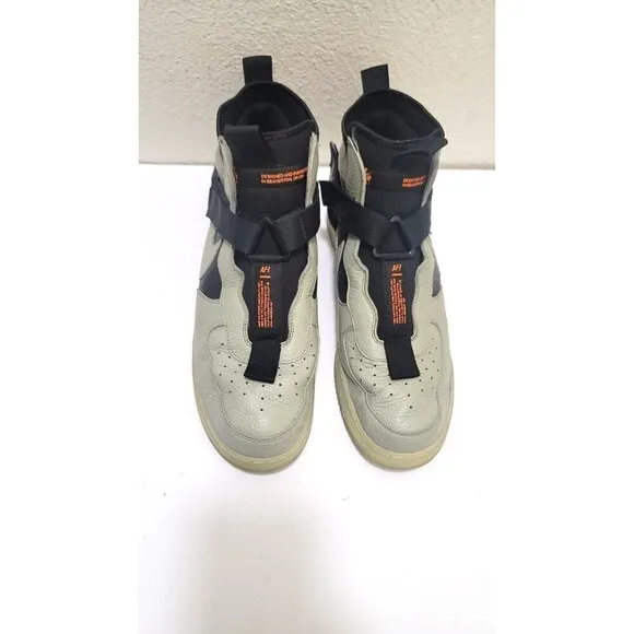 Nike Air Force 1 Mid Utility Sneakers Size 14 Light Grey/Black/Orange Leather &amp;