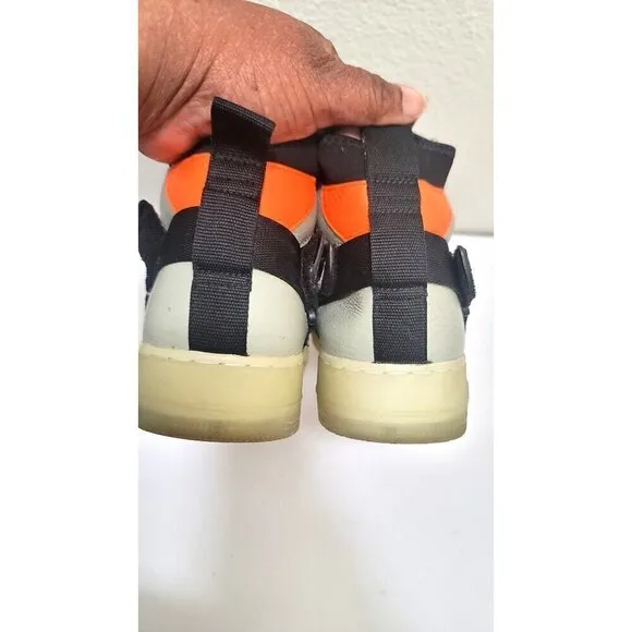 Nike Air Force 1 Mid Utility Sneakers Size 14 Light Grey/Black/Orange Leather &amp;