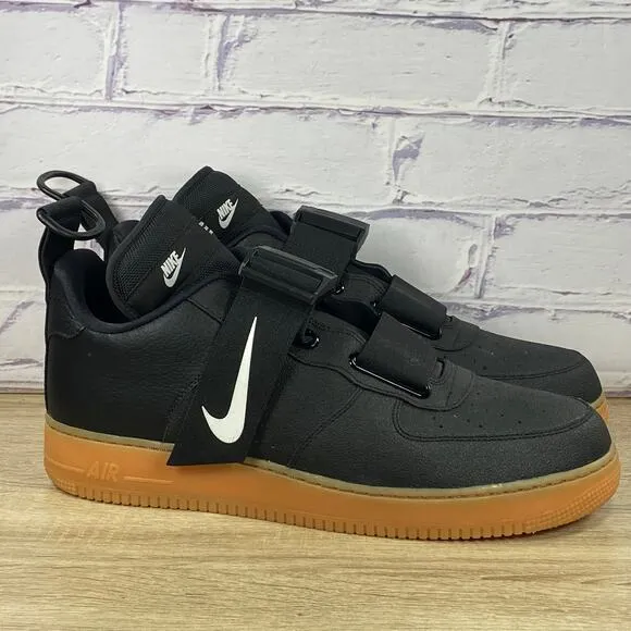 Nike Air Force 1 Utility Low Strap Black Gum Men's Size 15 Sneakers A01531-002