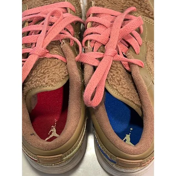 Nike Air Jordan Youth 1 Low Utility GS Teddy Bear Comfort Sneakers Sz 4.5 Beige‎