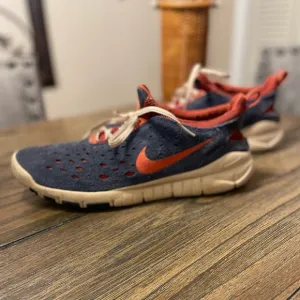 Nike Free Run Trail Thunder Blue Suede Sneakers Orange Accent CW5814-400 Men 13