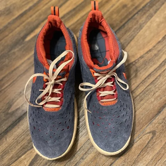 Nike Free Run Trail Thunder Blue Suede Sneakers Orange Accent CW5814-400 Men 13