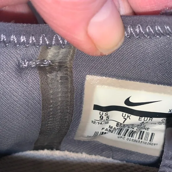 NIKE grey sneakers, grey/pale pink soles, breathable mesh, swoosh. 9.5 EUC