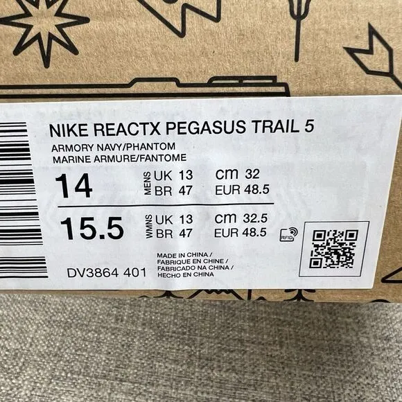 Nike Pegasus Trail 5 &quot;Armory Navy/Vivid Grape&quot; DV3864-401 Sneakers New Sz 14