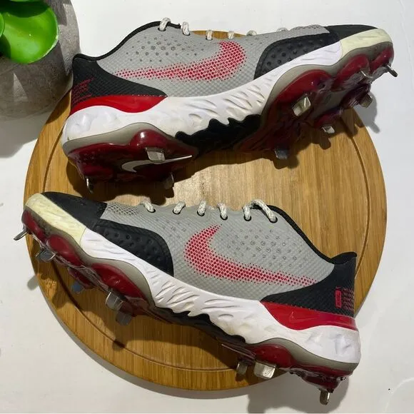 Nike React Alpha Huarache Elite 3 Lo Baseball Cleats Men's Grey Red Shoe Size 9