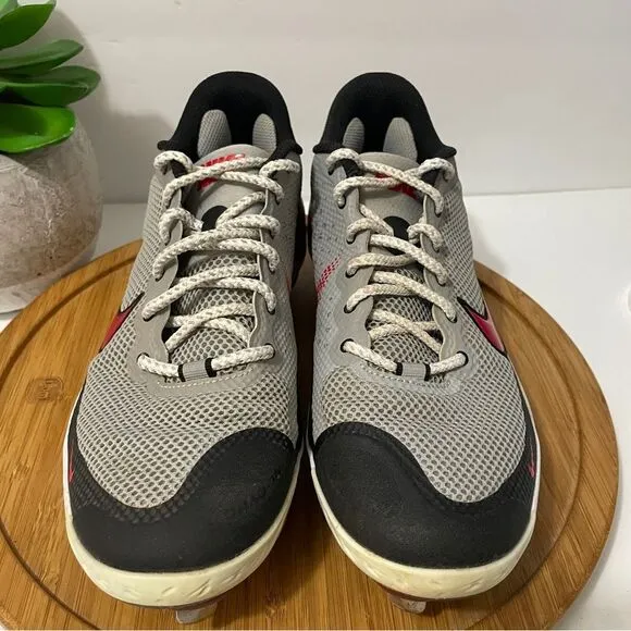 Nike React Alpha Huarache Elite 3 Lo Baseball Cleats Men's Grey Red Shoe Size 9