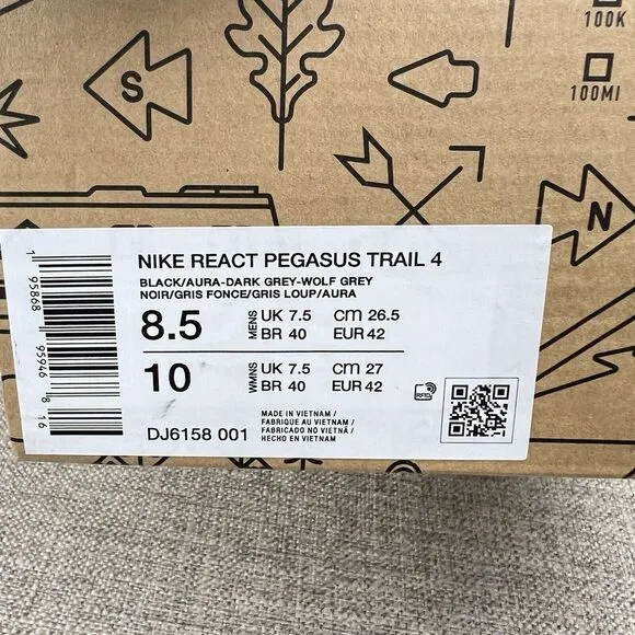 Nike React Pegasus Trail 4 Mens Trail Shoes Black DJ6158-001 Mens Size 8.5