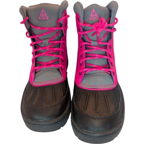 Nike Youth Woodside ACG High Duck Boots 524876-600 Black &amp; Pink Size 7Y