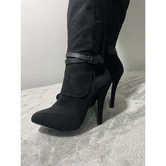 Nina New York 5 M Black Suede Thigh High Tall Pointy Toe Boots Witchy Mob Wife