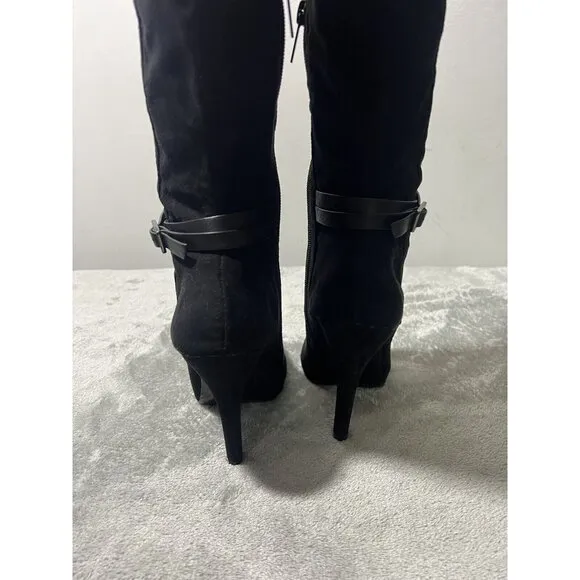 Nina New York 5 M Black Suede Thigh High Tall Pointy Toe Boots Witchy Mob Wife
