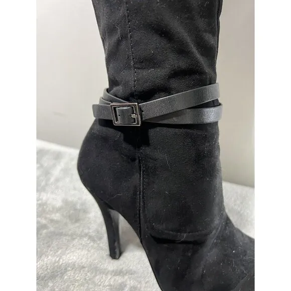 Nina New York 5 M Black Suede Thigh High Tall Pointy Toe Boots Witchy Mob Wife