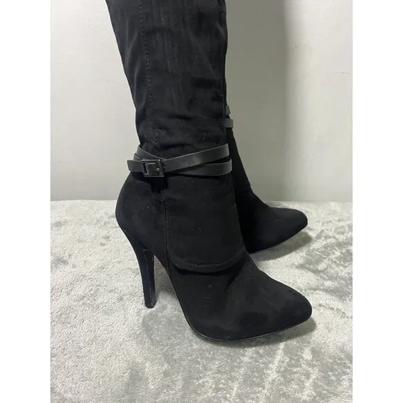 Nina New York 5 M Black Suede Thigh High Tall Pointy Toe Boots Witchy Mob Wife