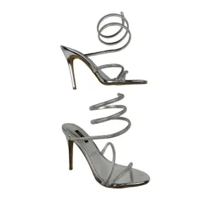 Nine West Maskil Ankle Wrap Heeled Sandals in Silver