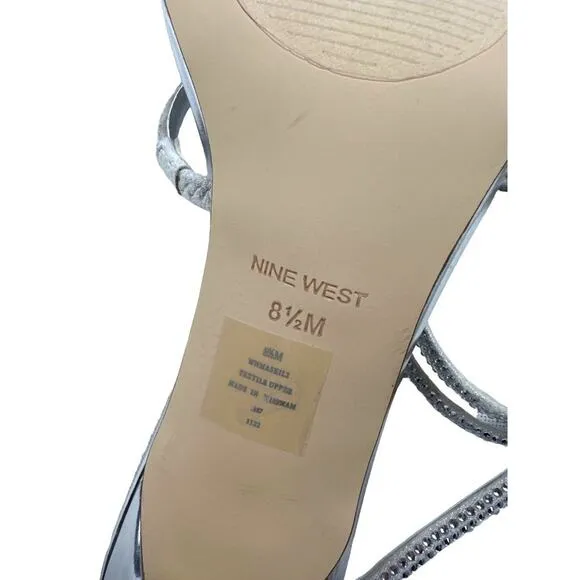 Nine West Maskil Ankle Wrap Heeled Sandals in Silver
