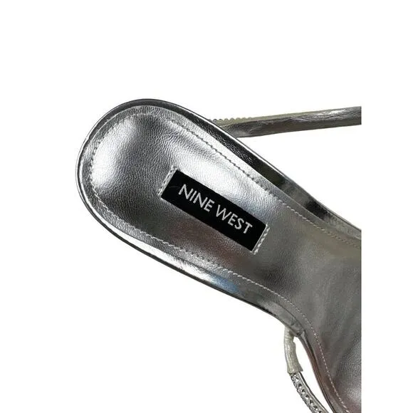 Nine West Maskil Ankle Wrap Heeled Sandals in Silver