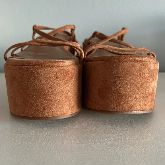 Nine West • NWOT Benet Platform Ankle Tie Sandals Camel Tan Size 7.5