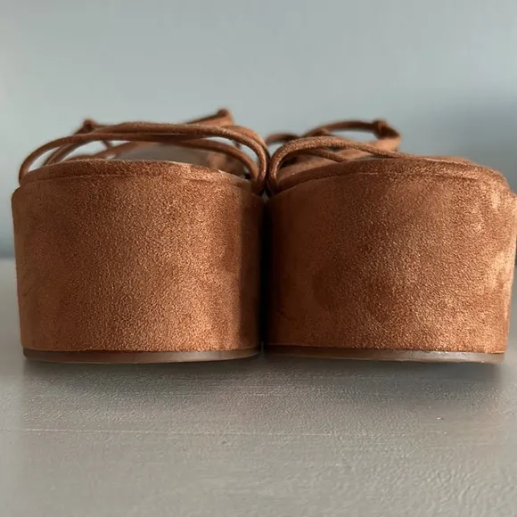 Nine West • NWOT Benet Platform Ankle Tie Sandals Camel Tan Size 7.5