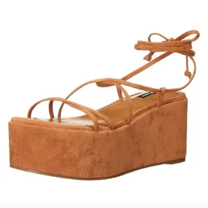 Nine West • NWOT Benet Platform Ankle Tie Sandals Camel Tan Size 7.5