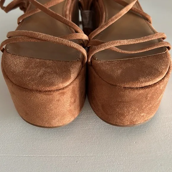 Nine West • NWOT Benet Platform Ankle Tie Sandals Camel Tan Size 7.5