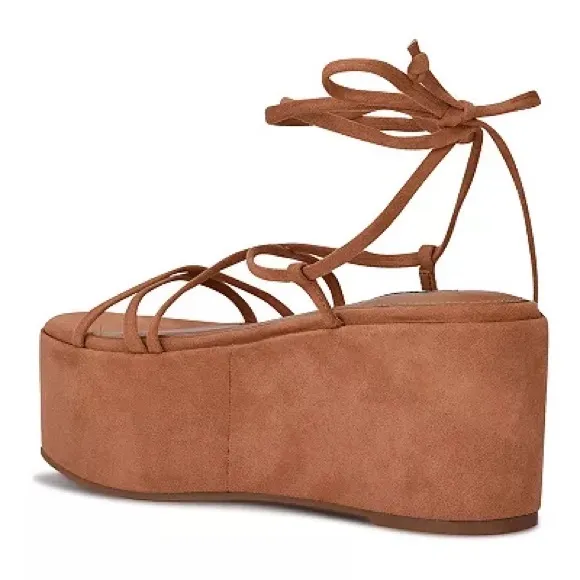 Nine West • NWOT Benet Platform Ankle Tie Sandals Camel Tan Size 7.5
